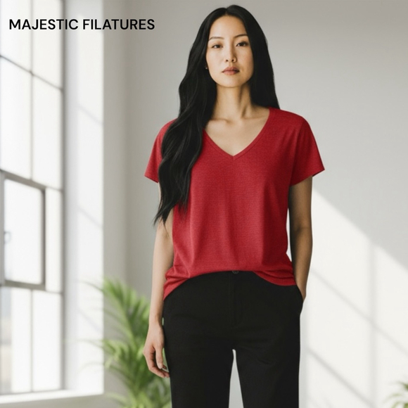 Majestic Filatures Red V-Neck T-Shirt Size Top sz1 - Picture 1 of 7